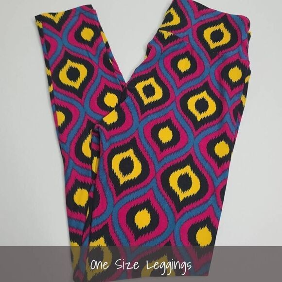 LuLaRoe OS Leggings One Size Black Yellow Pink NEW - Picture 1 of 1